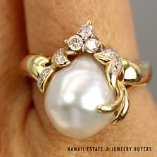 6.3g 14KYG 11mm Pearl 0.17ctw Diamond Ring Size 6.5