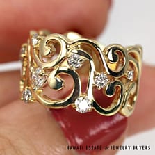 14K Yellow Gold and Diamond Scroll Ring SIZE 6 #MC103122-03