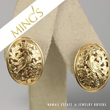 Ming's Hawaii Bird in Plum 6.2g 14K Yellow Gold 21x16mm Oval Earrings