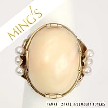 Ming's Angelskin Coral & Pearl 14K Yellow Gold Ring Size 6