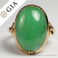 GIA CERTIFIED NATURAL JADEITE JADE GREEN GRADE 18K YELLOW GOLD RING SIZE 6.25