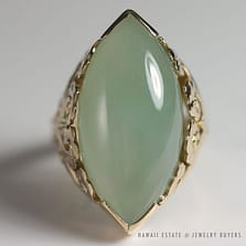 Ming's Hawaii Large Pale Green Marquise Jade Ring