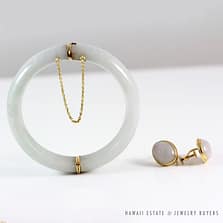 MING'S HAWAII PALE LAVENDER 13MM 14K YELLOW GOLD HINGED BANGLE & EARRINGS SET