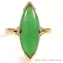 MING'S HAWAII APPLE GREEN JADE MARQUISE 14K YELLOW GOLD RING (SZ 4.5)