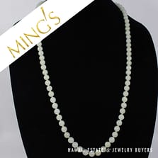 Mings Pale Green Jade 8mm Bead 14k Yellow Gold Necklace 32"