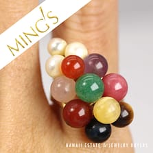 Ming's Multi Jade Bead 14k Yellow Gold Ring Size 6.25, 7.3g
