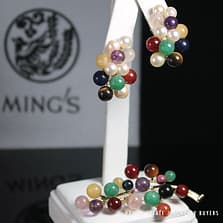 Ming's Hawaii Multi-Color Quartz Cluster Earring Brooch Set