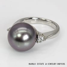 Platinum Tahitian Pearl and Diamond Ring SIZE 7 #2858-07