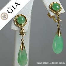 GIA Certified Jade Drop Non Pierced 14K Earrings
