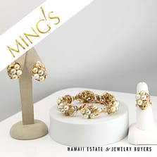 Ming's Multi Colored Pearl Cluster Bracelet, Ring & Pierced Earrings 14K Set