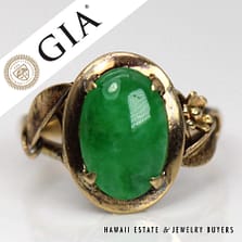 GIA 3.8g 14KYG Oval Green Jade Ring Size 5.5