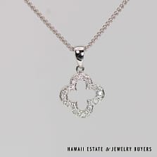 3.4g 14KWG 0.12ctw VS/GH Diamond Clover Pendant with 18" 1.1mm Foxtail Chain