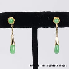 Green Jade Dangle 24/10K Yellow Gold Earrings