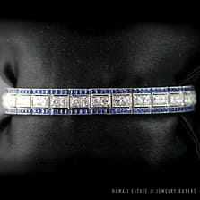 ART DECO 5.02CTW DIAMOND & 4.16CTW NATURAL SAPPHIRE PLATINUM STRAP BRACELET 6.5"