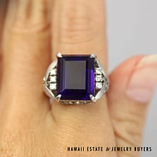 8.7g Plat 8.75ct Amethyst 0.14ct Diamond Ring Size 6.25