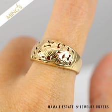 MING'S 10mm BIRD IN PLUM DOME 3.8g 14KYG RING SIZE 6.25