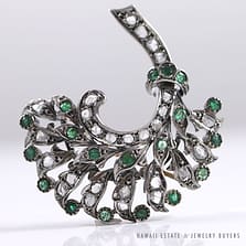 Antique Georgian Emerald & Early Rose Cut Diamond 18K White Gold Bouquet Brooch
