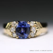 NATURAL BLUE SAPPHIRE & DIAMOND 14K YELLOW GOLD RING W/ GEMOLOGIST APPRAISAL