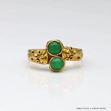 6.4g 24KYG 4mm ROUND GREEN JADE ENGRAVED RING SIZE 7.75