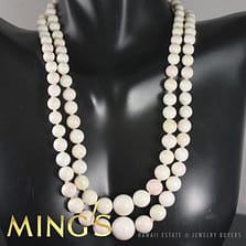 MING'S HAWAII ANGEL SKIN CORAL 11-4MM GRADUATED BEAD 14K WHITE GOLD SIGNED CHOKER NECKLACE 13"