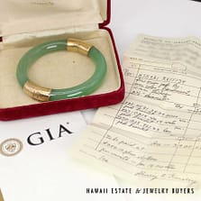 GIA Ming's 68.7g 14KYG Green Jade Hinged Bangle Bracelet Type A Natural Size 7 with Box