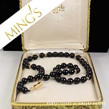 Mings Black Jade 8mm Bead Necklace 18" with Box