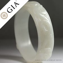 Certified Jade White Carved Bangle Bracelet