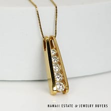 14K Yellow Gold and Five Diamond Pendant with Chain and Box #JK022221-03
