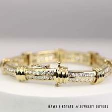 7ctw Diamond Straight line 35.6g 14K Yellow Gold Bracelet Size 6.75