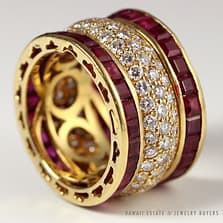 NATURAL RUBY & 2.79CTW DIAMOND 18K YELLOW GOLD BEAD ETERNITY RING SIZE 6.25