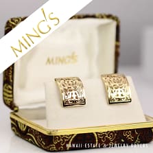 Ming's Rectangular Longevity Shou Earrings 14K Yellow Gold 5.1g 19x15mm w/Box