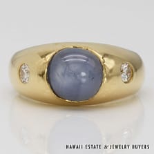 7.9g 18K YELLOW GOLD 3.75ct GRAY-BLUE STAR SAPPHIRE AND 0.28ctw DIAMOND GYPSY SET RING SIZE 6.5