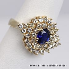 0.75ct Ivak Blue Sapphire 1cyw Diamong 18K Yellow Gold Ring Size 5.5