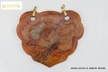 MING'S 14KYG 94.5g RED JADE DRAGON & PHOENIX CARVED MEDALLION