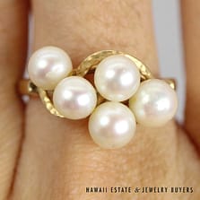 Ming's Pearl Cluster 14K Yellow Gold Ring Size 7