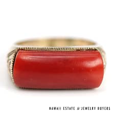 Vintage Coral 14K Yellow Gold Saddle Ring Size 8