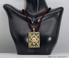 MING'S 20.6g 14KYG 55x32mm GREEN JADE TABLET PENDANT W/21" SILK BROCADE CORD