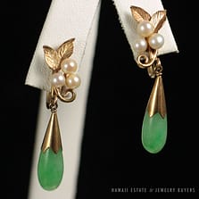 Ming's Hawaii Apple Green Jade Pearl Drop Earrings