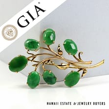 GIA Type A Green Jade Brooch 14K Yellow Gold Measures 63x40mm