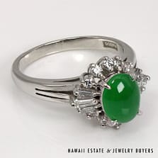 Platinum Green Jade and Diamond Ring with GIA Certification SIZE 6 #2827-08