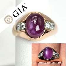 GIA 7.4g 18/14K2TG Gypsy Set 5ct Purple-Pink Star Sapphire 0.25ctw VS/GH Diamond Ring Size 6.5