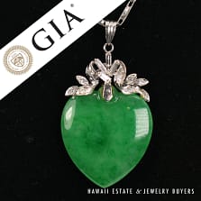 GIA Rare Apple Green Jade Shield 0.25ctw Diamond 18K White Gold Pendant Necklace