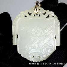 Antique Rare Mutton Fat Jade Flower & Monk Scrolls Pendant 54x45mm