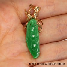 14K Yellow Gold and Carved Green Jade Pendant #2751B-03