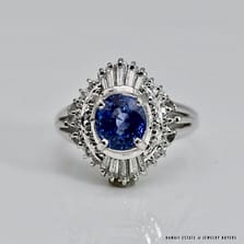 9.9g PLATINUM 2.17ct CEYLON SAPPHIRE 0.48ctw DIAMOND RING SIZE 5.75