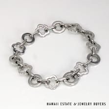 Chanel 18K White Gold Camellia Floral / Circle Link Bracelet SIZE 6.75 #3121-02