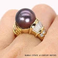 18K Yellow Gold Tahitian Pearl and Diamond Ring SIZE 6.5 #AM021820-02