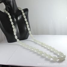 MING'S OBLONG PALE GREEN JADE BEAD CHINESE 14K YELLOW GOLD NECKLACE 31.5"