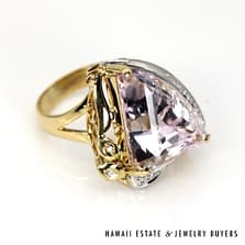 18K Yellow Gold Freeform Step Cut Kunzite & Diamond Ring SIZE 7.25 #MC103122-01