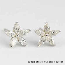 14KWG 0.65ctw MARQUISE DIAMOND STAR FLOWER EARRINGS 8mm DIAMETER